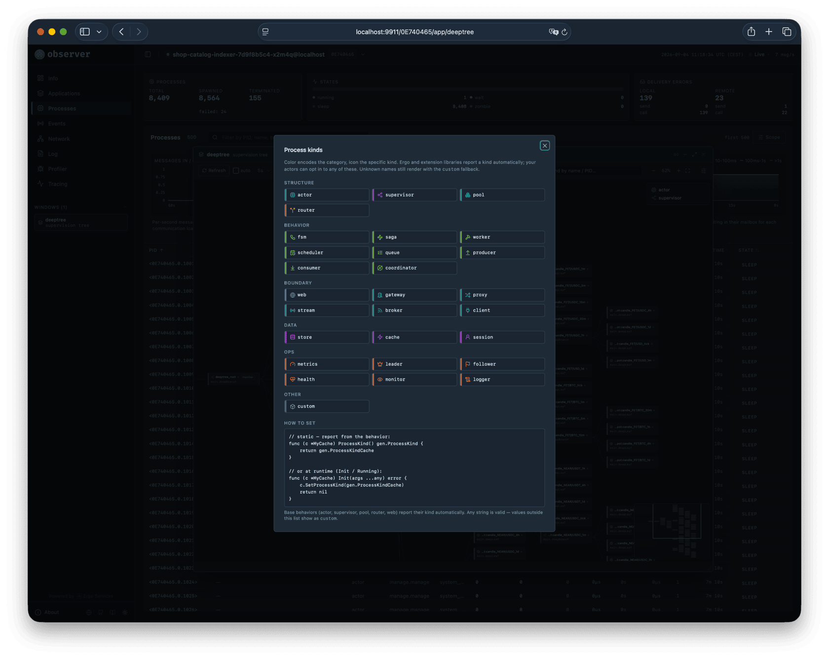 Process kinds dialog