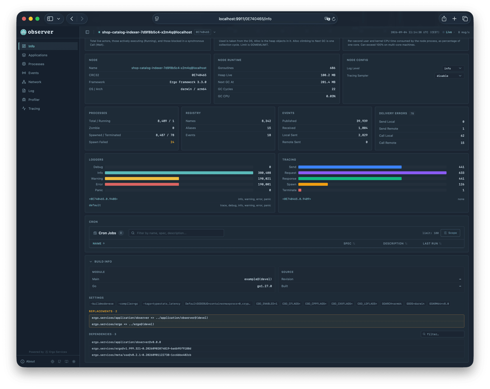 Build Info panel expanded