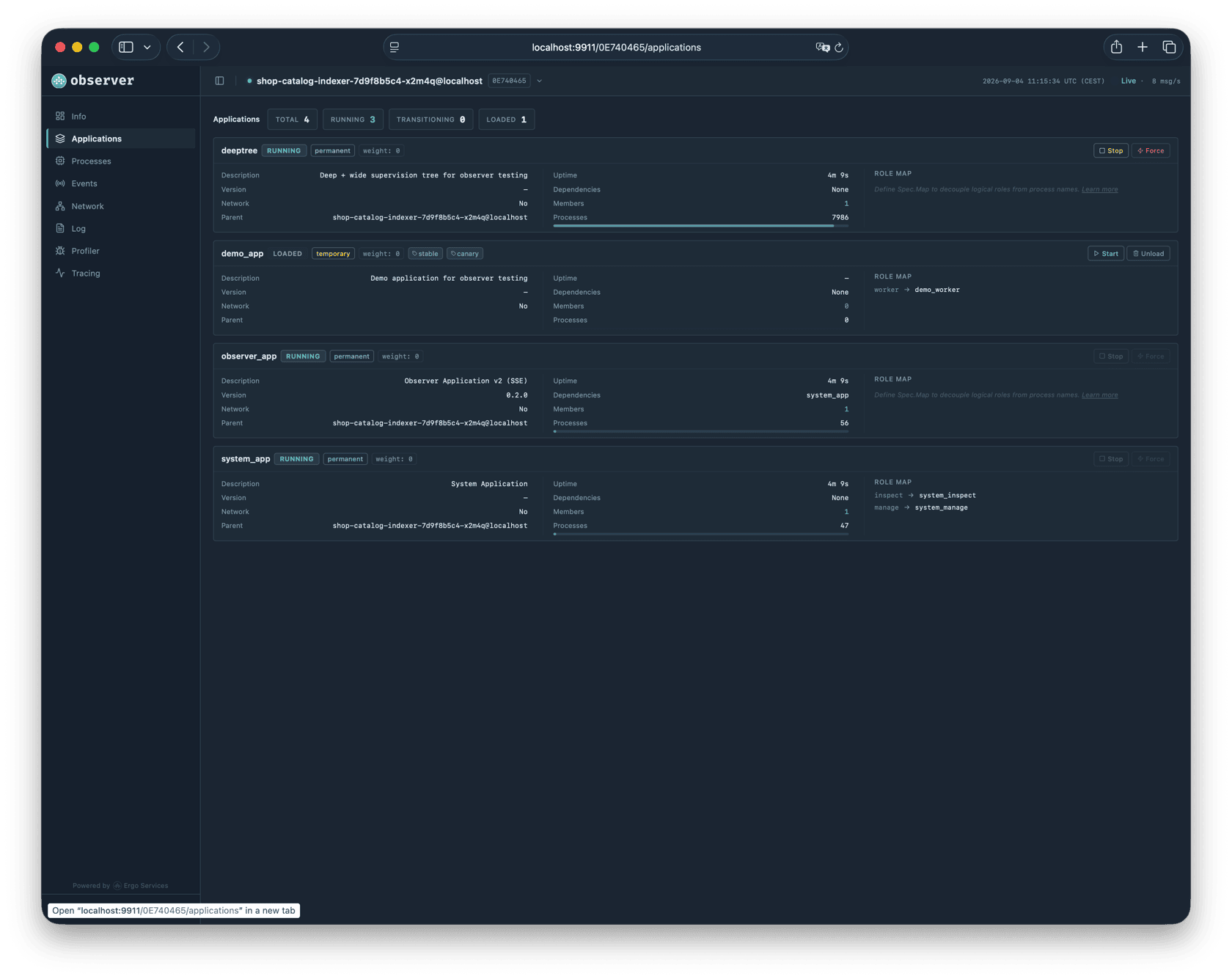 Applications page