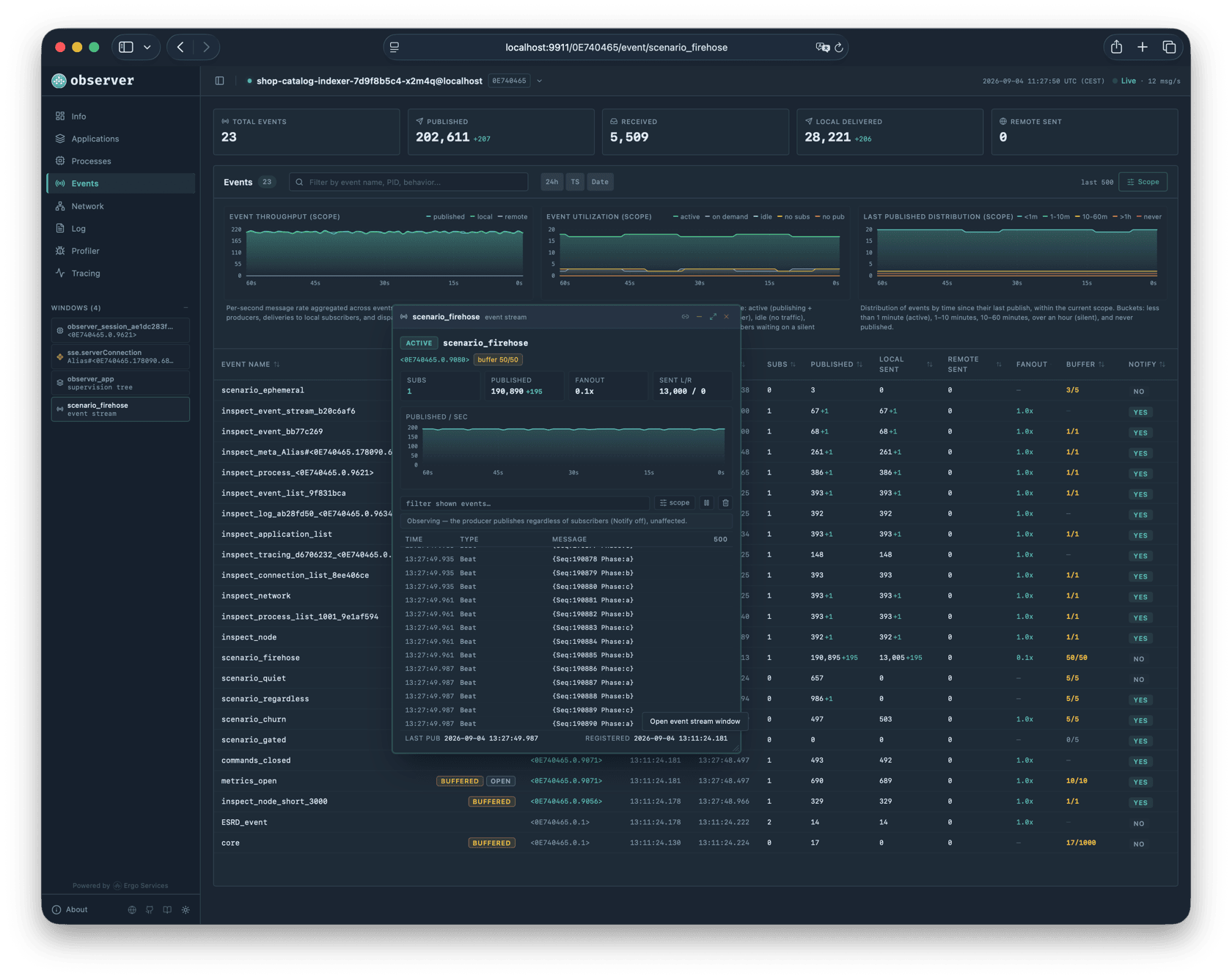Live event stream window